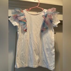 H&M White Tee with Colorful Ruffle Sleeves